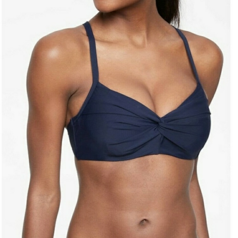 Athleta Dark Blue Convertible Twist Bikini Top 38D/DD EUC